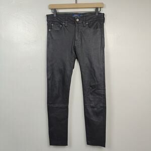 Polo Ralph Lauren Leather Pants‎ Womens 6 Black Skinny Zip Fly Moto Biker